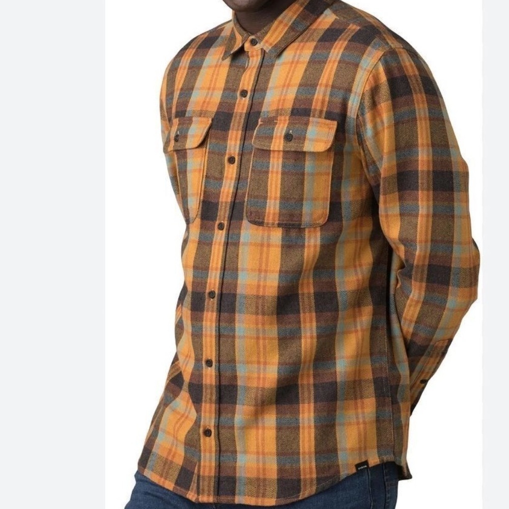 PRANA Westbrook Flannel Shirt Brown Orange Blue Size XL